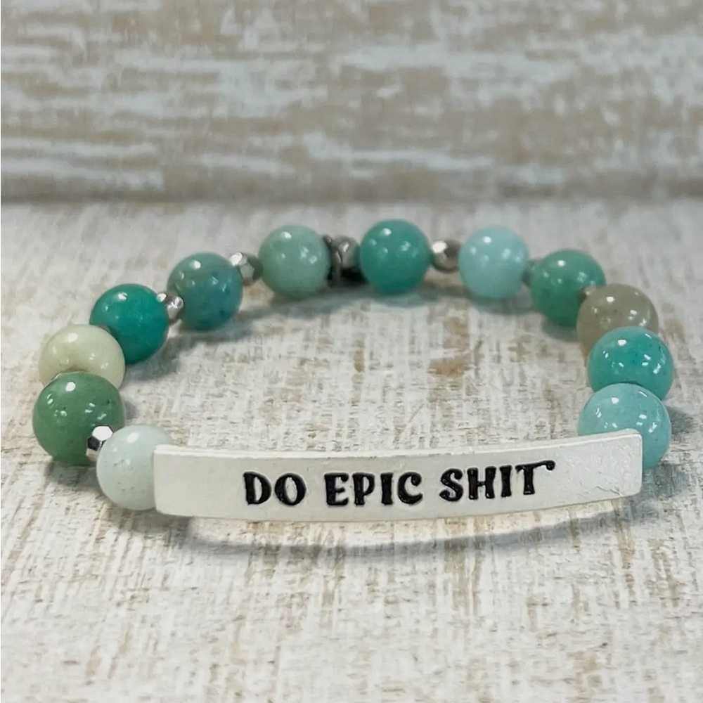 Epic Inspirational Semiprecious Stone Beaded Bracelet Silver